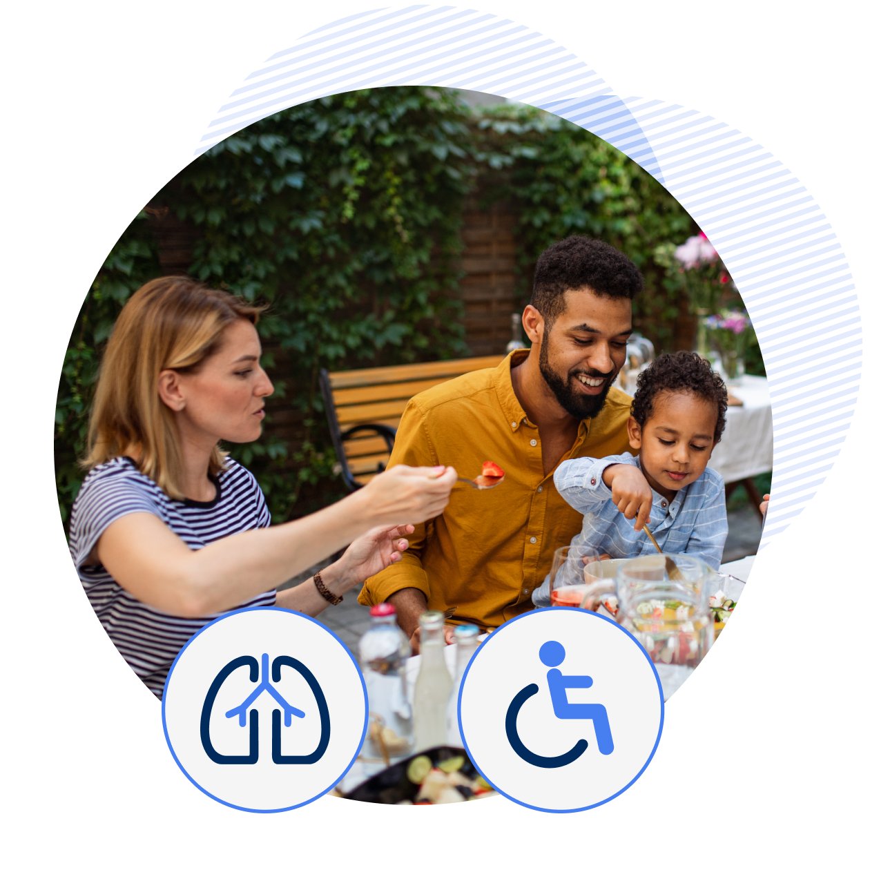 mom, dad, and child eating at the table