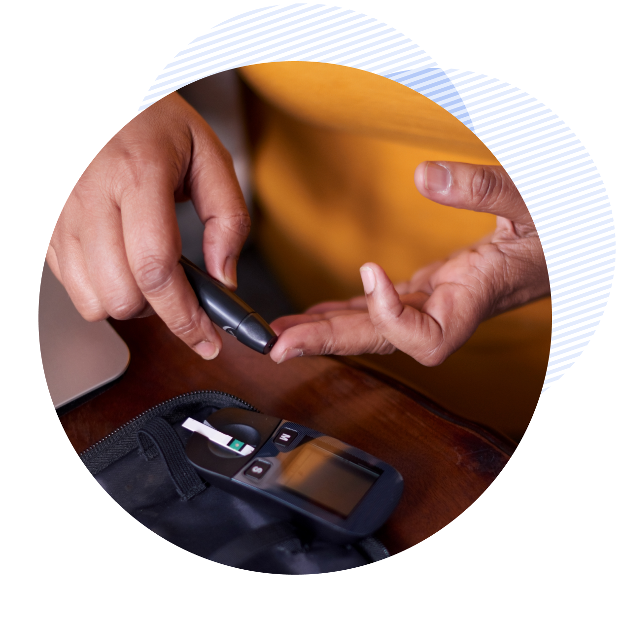 a mature woman using a blood sugar test on her finger
