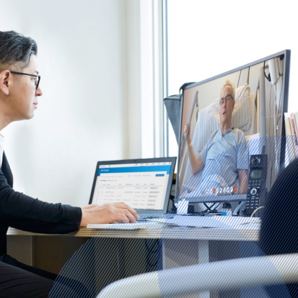 Physician post-discharge talking to a patient virtually