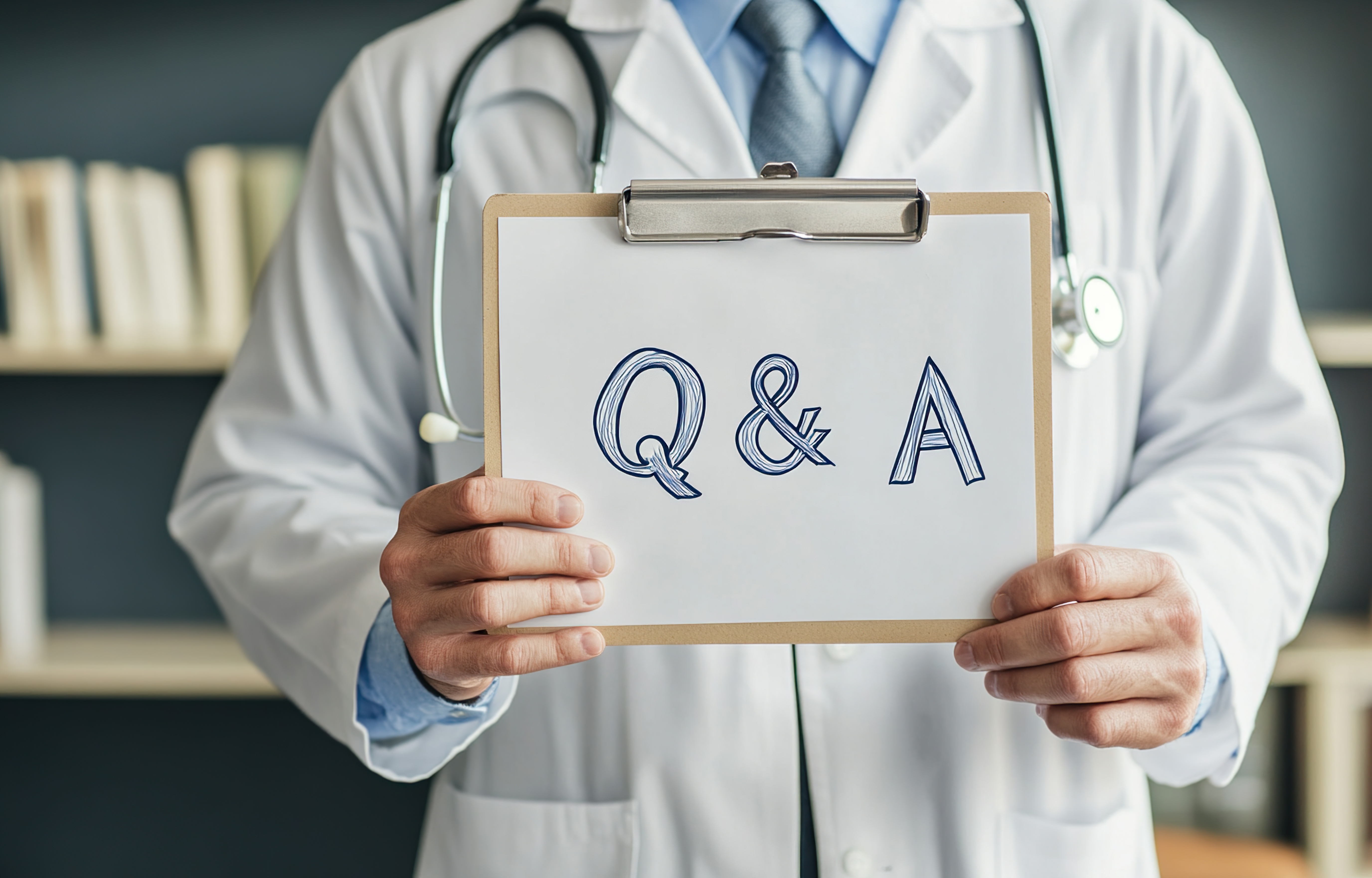 doctor holdng a q and a board