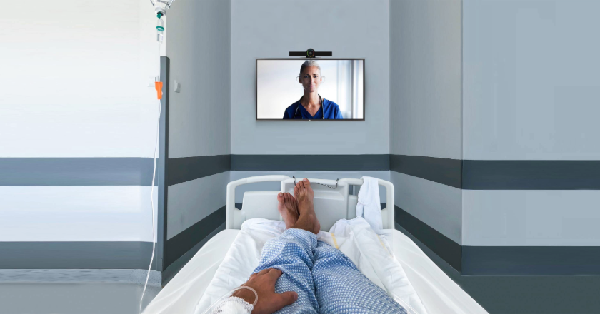 patients legs in the hospital room tv