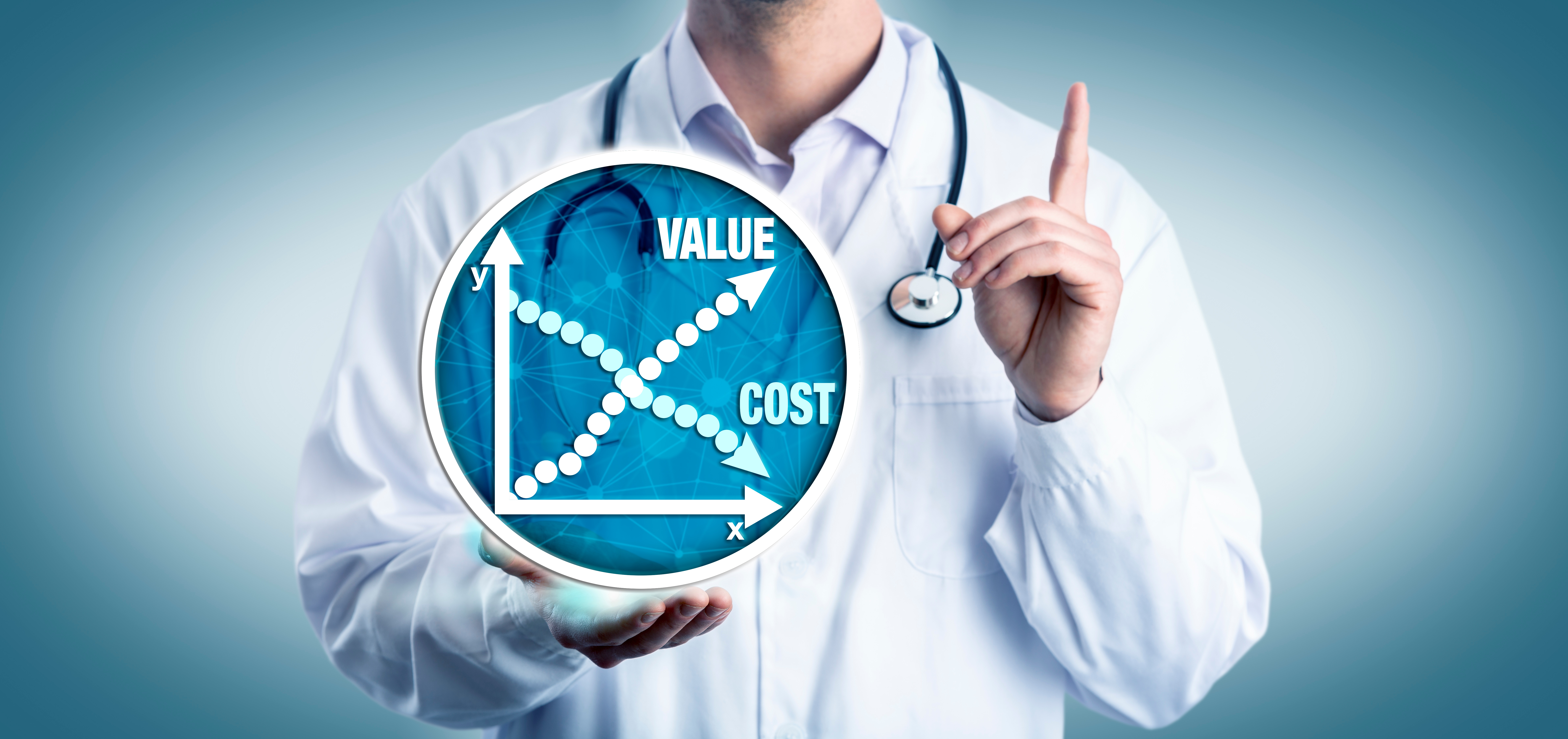 Young clinician advising on cost versus value