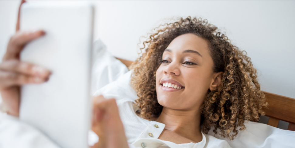 patient at home talking to a doctor on iPad